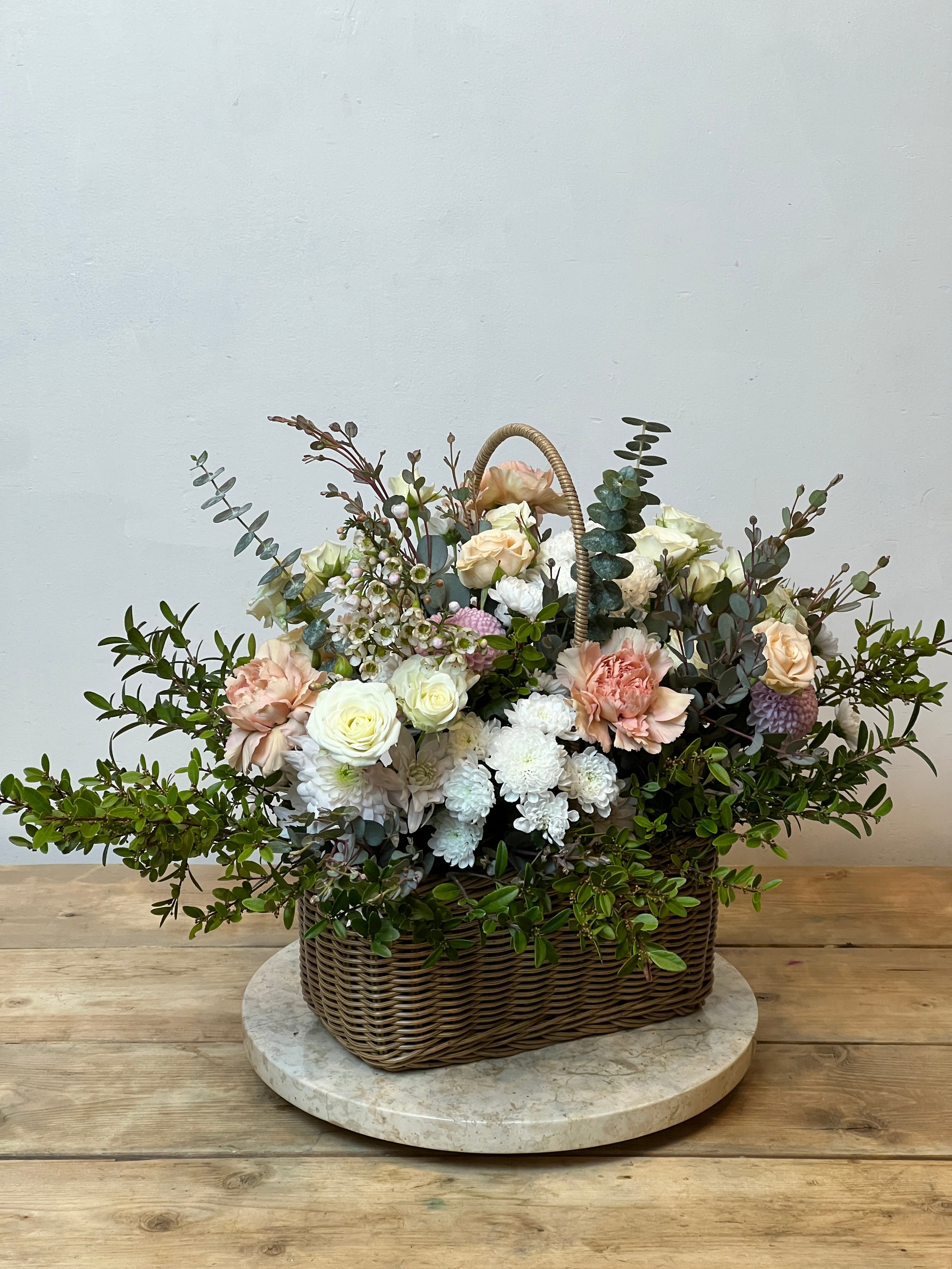 hanging basket plant arrangements Cottage Girl Flower Basket – jam florist